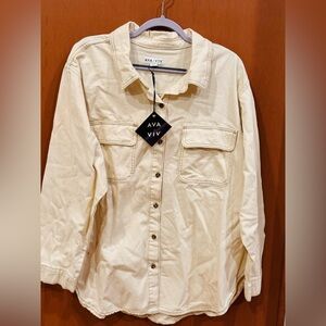 Ava & Viv Casual Cream Button Down Jacket/Heavy Shirt Size 2X NWT